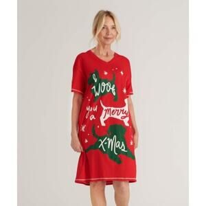 Woof You A Merry Christmas Women's Red Sleepshirt Pajamas Holiday Festive One Sz